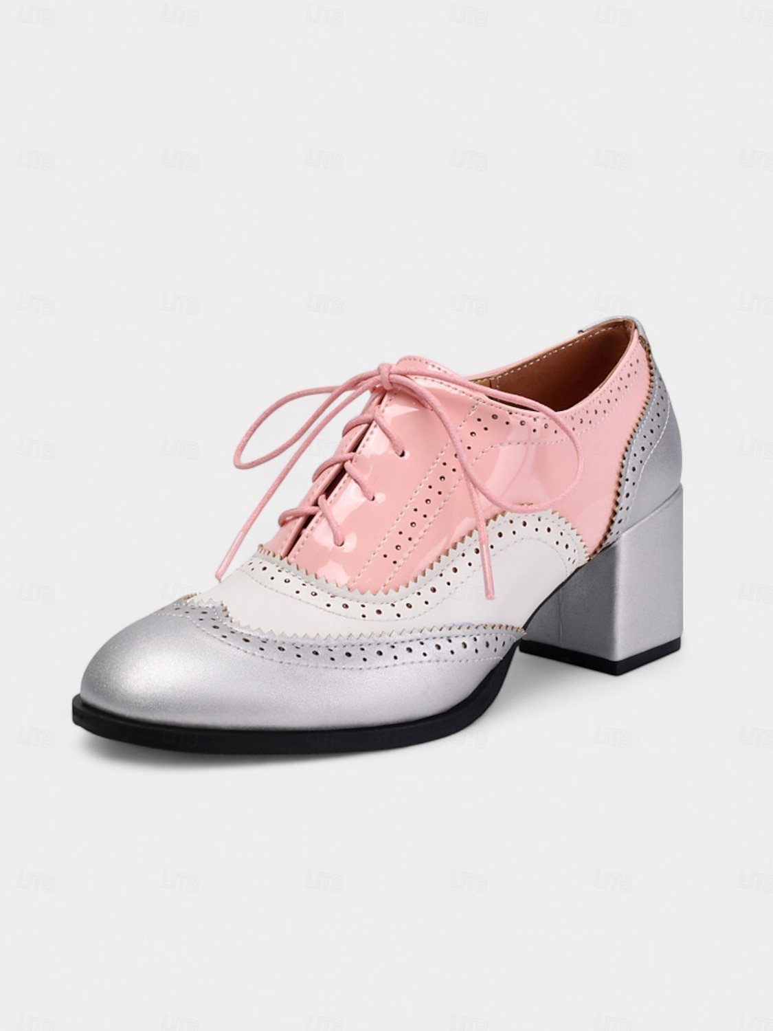 Zweifarbige Oxford-Schuhe mit Blockabsatz für Damen – Retro-Schnürschuhe in Mintgrün und Metallic für den Streetstyle im 50er-Jahre-Stil, Alltagsoutfits und legere Anlässe 2025 - $46.99 –P6