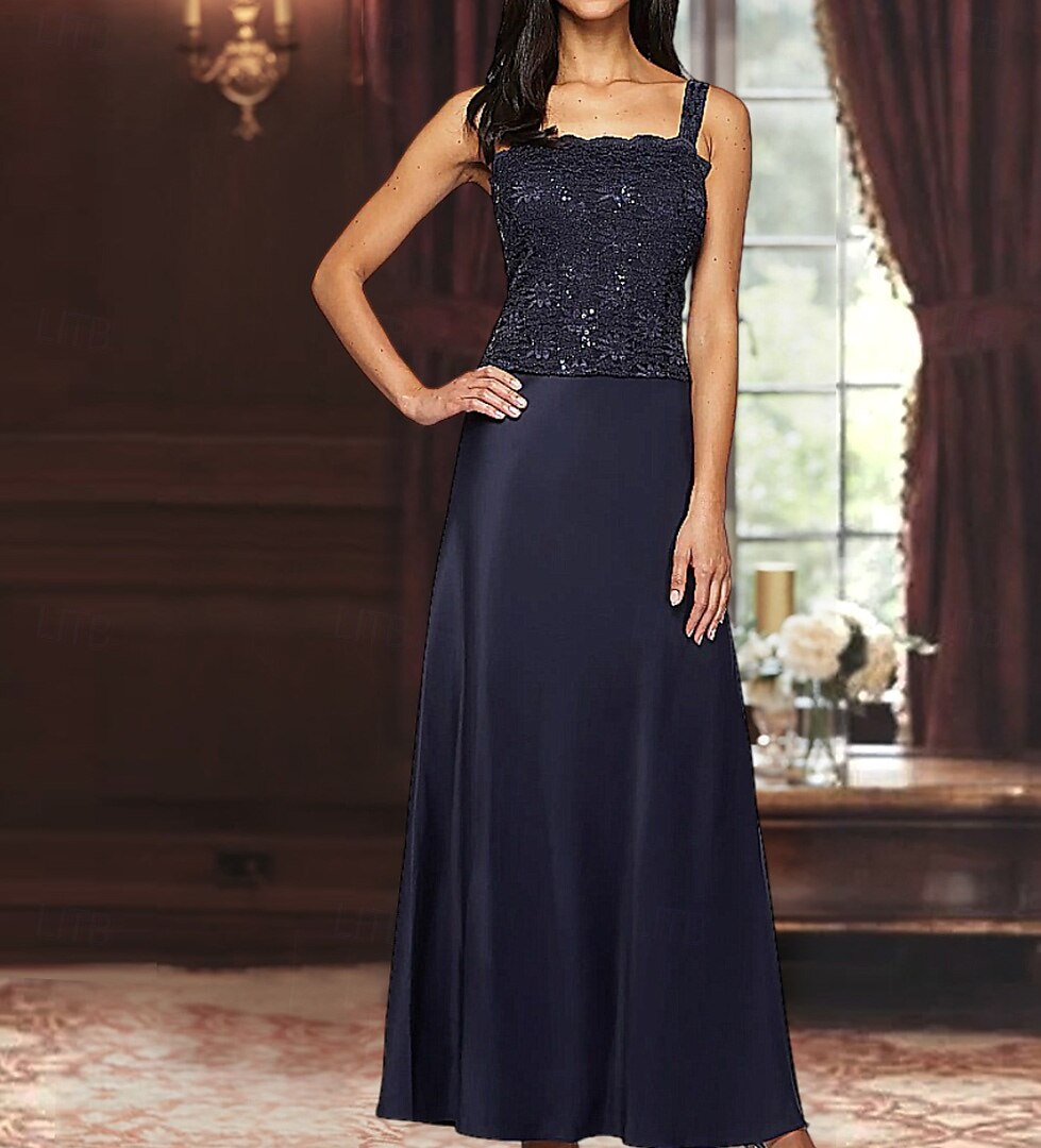 A-Linie Dreiteilig Brautmutterkleid Elegant Einfach luxuriös Quadrathals Bodenlang Satin Spitze Dreiviertelarm mit Spitze Paillette 2025 2025 - $129.99 –P2