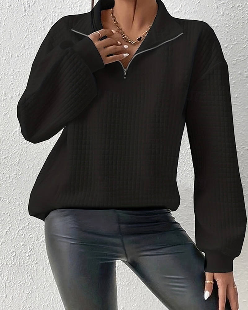 Per donna Felpa con texture Pullover Semplice Streetwear Casual Comodo Manica Lunga Scollo a V Top Regolari Streetwear Ferie Uscire Zip a un quarto Nero Autunno del 2025 a $25.99 –P1