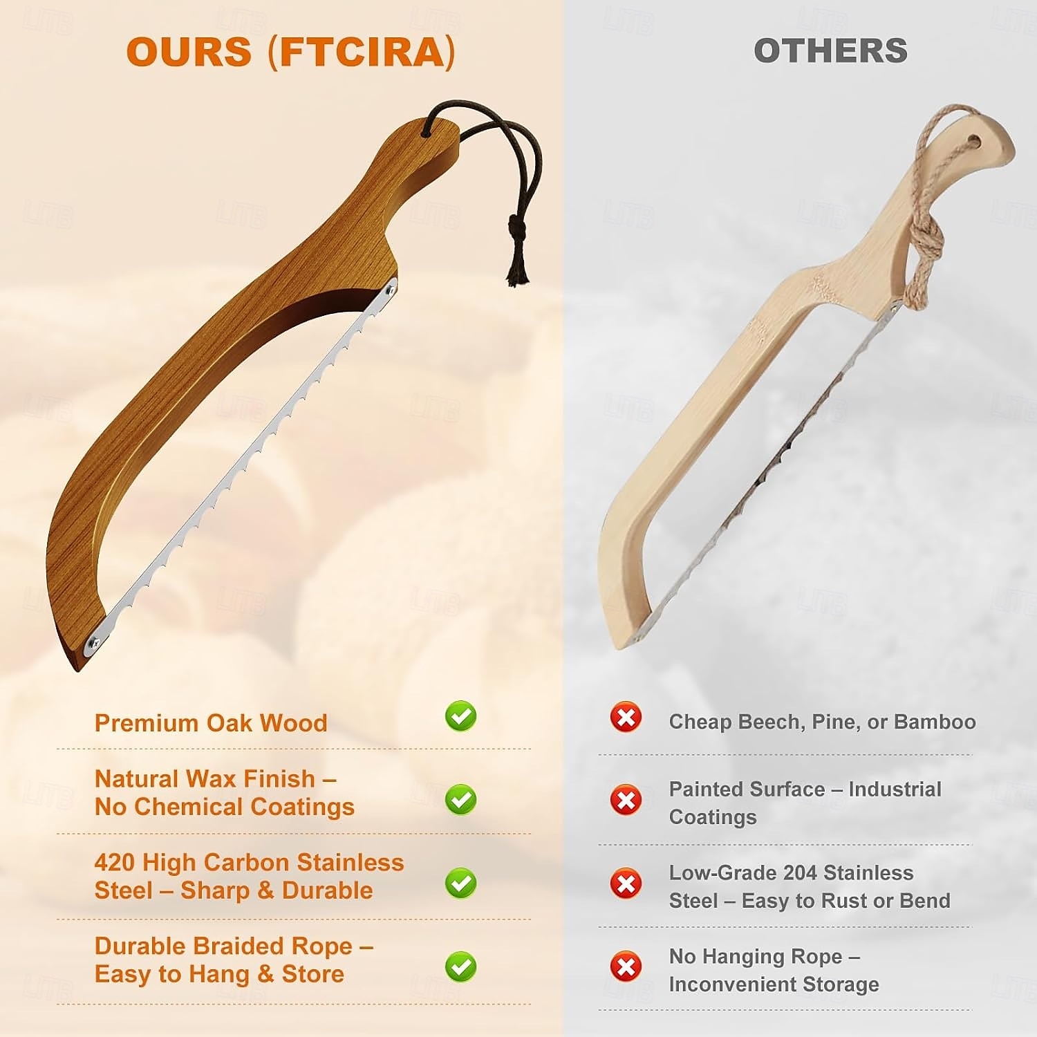 Coltello per pane fatto in casa, con lama in noce e seghettata in acciaio inox ultra affilata, coltello per pane a lievitazione naturale per bagel, baguette e pagnotte rustiche - colore noce del 2025 a $13.99 –P1
