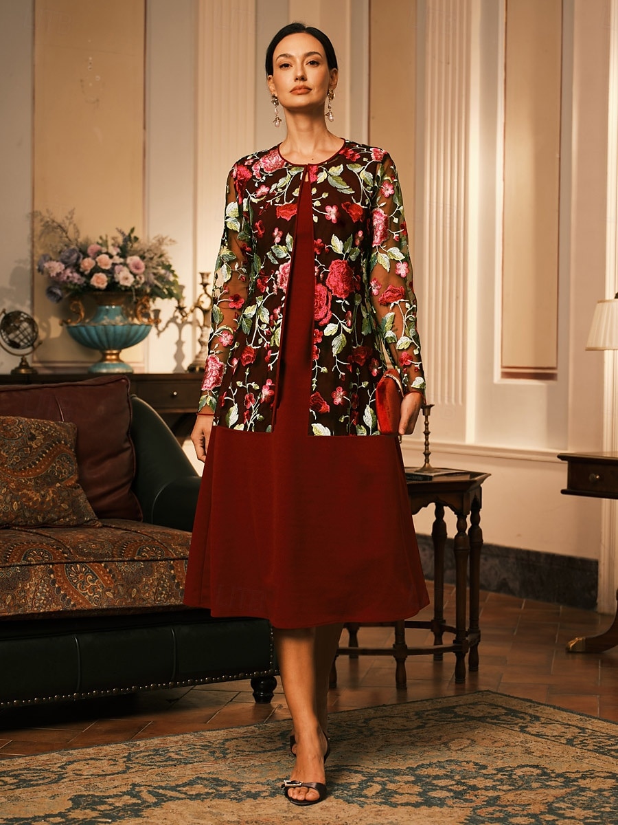 Femmes Blazer Respirant Dentelle Broderie Élégant Fleuri Formel Régulier Col Rond Coupe Ample manche longue Vêtements d'extérieur Rouge Bordeaux Été Printemps de 2025 ? $49.99 –P3