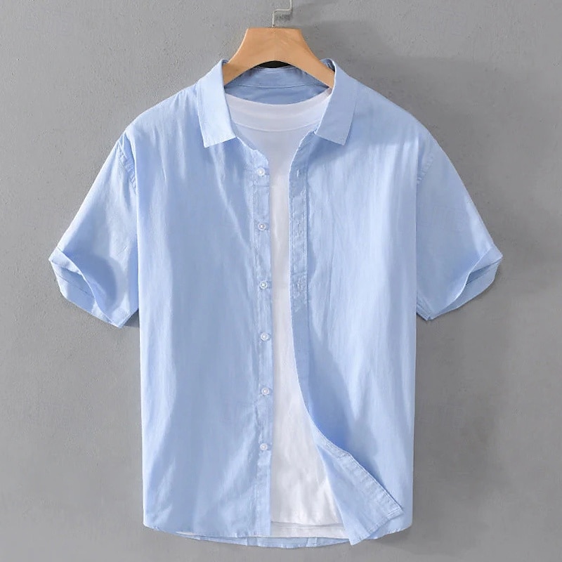Herren Leinenhemd Sommerhemd Strandbekleidung Knopfhemd Einfarbig Urlaub Kreuzfahrt Weiß Blau Grau Kurzarm Umlegekragen Sommer Frühling Bekleidung 2025 - $20.99 –P2