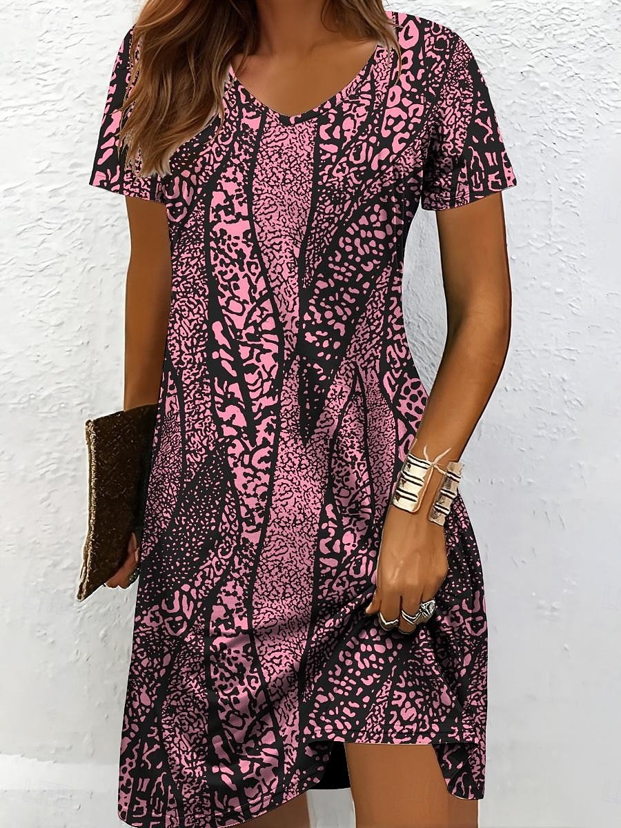 Per donna Mini Abito Vestito Estivo Abito a Maglia Vestito Casual Vestito T-Shirt Vacanza Casual Vestibilità regolare Grafico Geometrico Astratto Manica Corta Scollo a V Blu Bianco e nero Giallo Rosa del 2026 a $24.99 –P6
