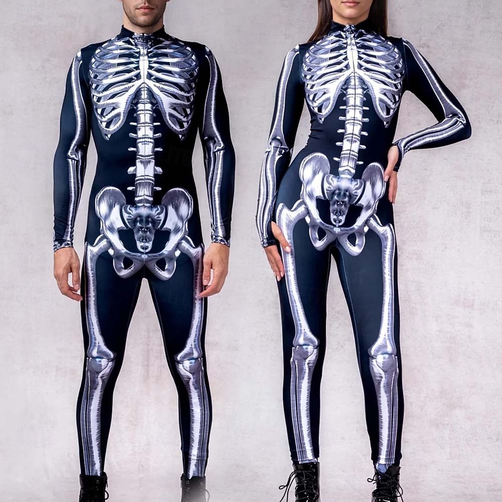 Halloweenský kostým s lebkou a kostlivcem, skupinové kostýmy pro páry, celotělový kombinéza, strašidelný kostým pro pány, ženy, chlapce, děti, dospělé, představení, párty, klub, halloween, karneval, 2025 - $29.99 –P1