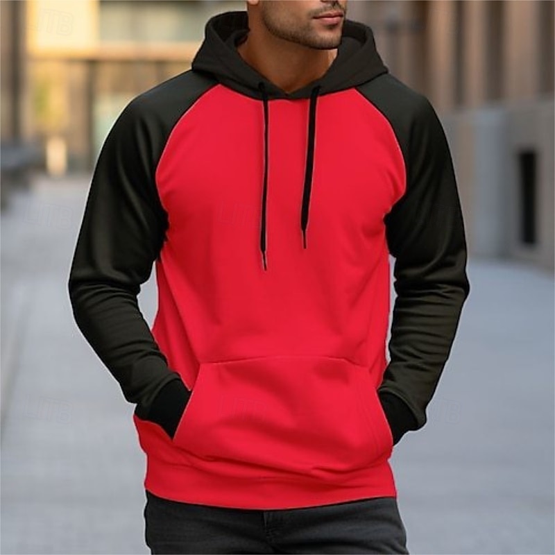 Herre Hattetrøje Gul Rød Kakifarget Grå Med hette Fargeblokk Fargeblokk Lomme foran Sport & Utendørs Avslappet Daglig Gatemote Kul Sportsklær Alle årstider Klær Gensere Gensere 2026 - $24.99 –P4