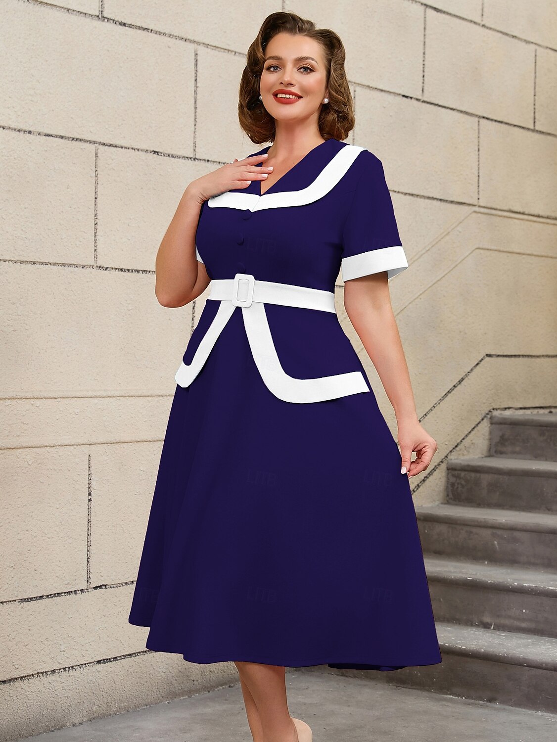 Retro Vintage 1950er Rockabilly Midlänge A-Linien-Kleid Ausgestelltes Kleid Übergröße Damen Urlaub Heimkehr Party & Abend Erwachsene Kleid Frühling & Sommer 2025 - $47.99 –P11