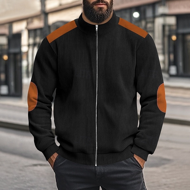 Per uomo Maglia Velluto a coste Felpa con zip intera Aalbicocca Nero Bianco Blu marino Caffè Colletto Mao Semplice Patchwork Blocco di colore Sport & Outdoor Casuale Quotidiano Streetwear Cool del 2025 a $32.99 –P5