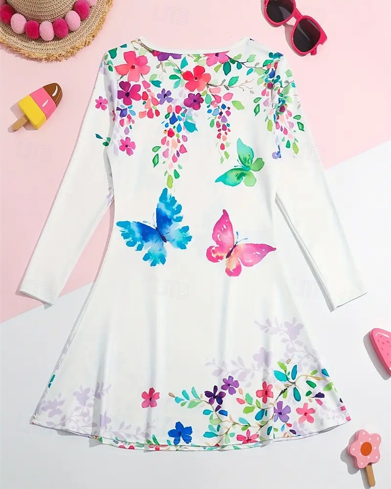 Mädchen' 3D Schmetterling Kleid Langarm Sommer Frühling Urlaub Täglich Ferien Prinzessin Schön Süß Kinder 4-12 Jahre Freizeitkleid A Linie Kleid Knielang Normale Passform 2025 - $16.99 –P3