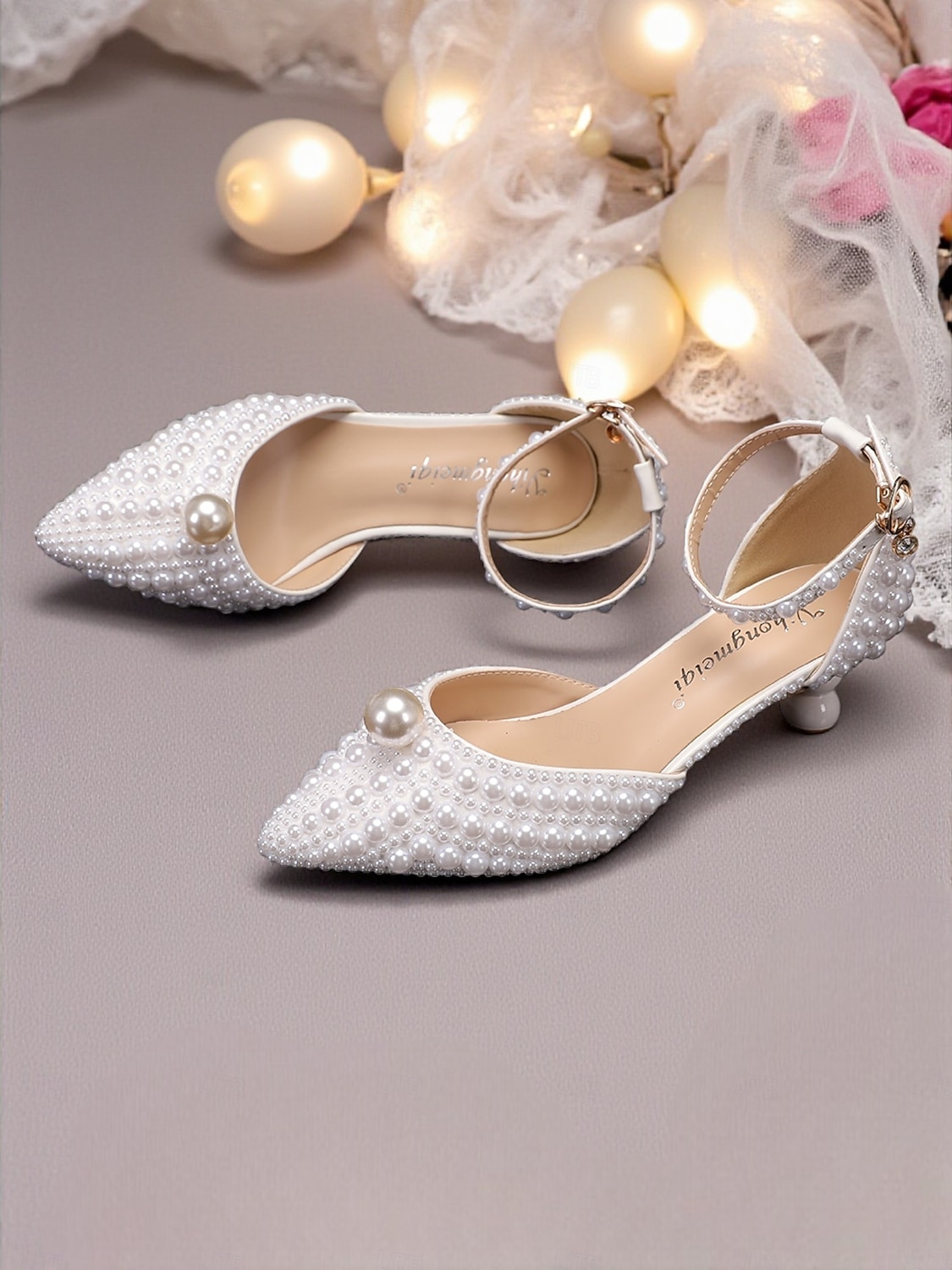 Set di scarpe da sposa da donna con pochette e decorazioni in perle: eleganti tacchi a spillo con cinturino alla caviglia, design con perline e borsa da sera abbinata, perfetti per matrimoni formali del 2025 a $89.99 –P6