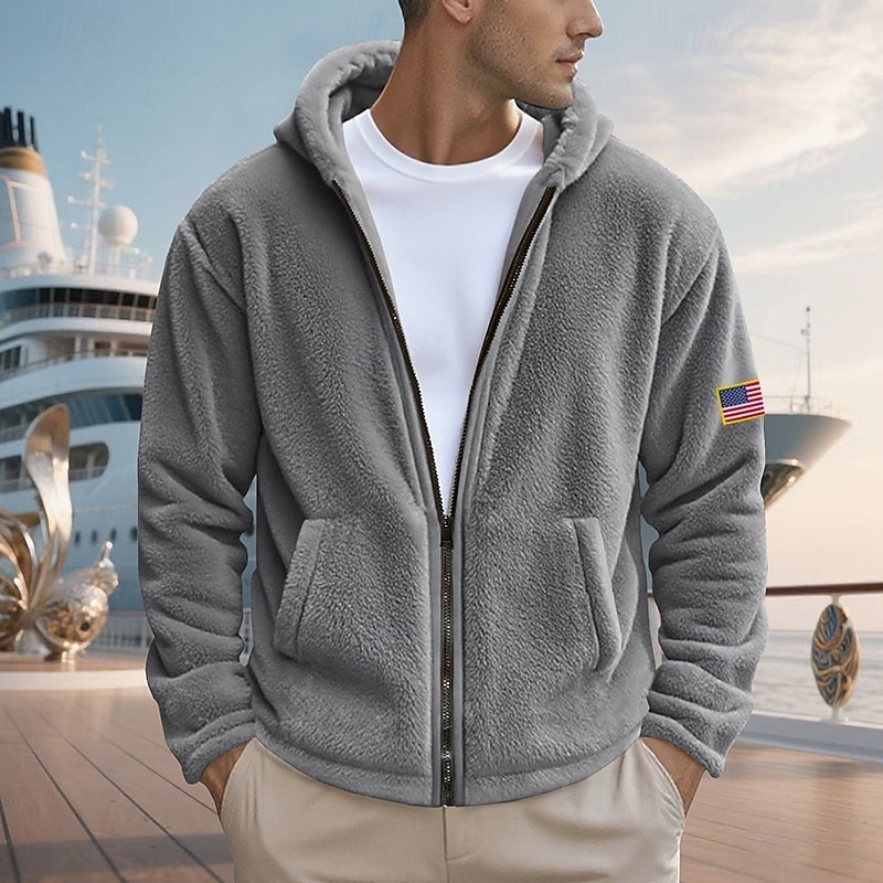 Per uomo Felpa con cappuccio Felpa con cappuccio a zip intera Felpa con cappuccio in pile Felpa con cappuccio in pile Sherpa Nero Blu marino Cachi Grigio Con Cappuccio Semplice Con zip Tasca Frontale del 2025 a $30.99 –P4