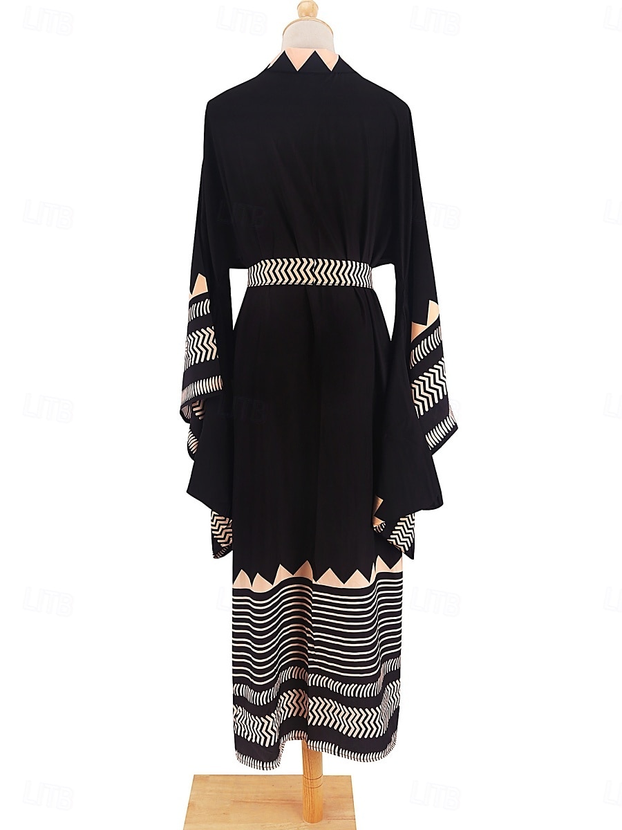 Langes Damenkleid Maxikleid Boho-Kleid Freizeitkleid Swing-Kleid Sommerkleid Vintage Urlaub Alltag Strand Regular Fit Geometrisch 3/4-Ärmel V-Ausschnitt Schwarz Sommer Frühling Herbst 2025 - $25.99 –P9