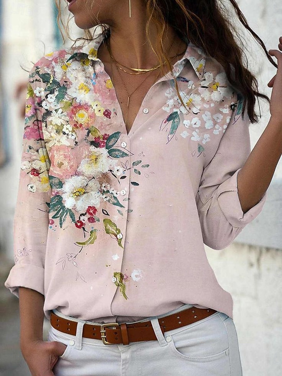 Damenhemd Langarm Knopfbluse Ombre Floral Grafik Alltag Stilvolle Lässige Hemdkragen Reguläre Oberteile Arbeit Alltag Urlaub Knöpfe Druck Salbeigrün Pink Blau Helllila Lila 2025 - $32.99 –P2