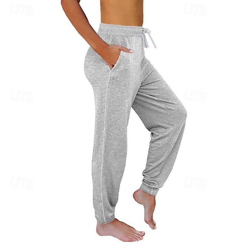 Жен. Брюки Прямой силуэт Уличный стиль На каждый день Полная длина Средняя талия Полотняное плетение Карман Эластичный шнурок Удобный Для улицы Праздники На каждый день 2025 - $20.99 –P4