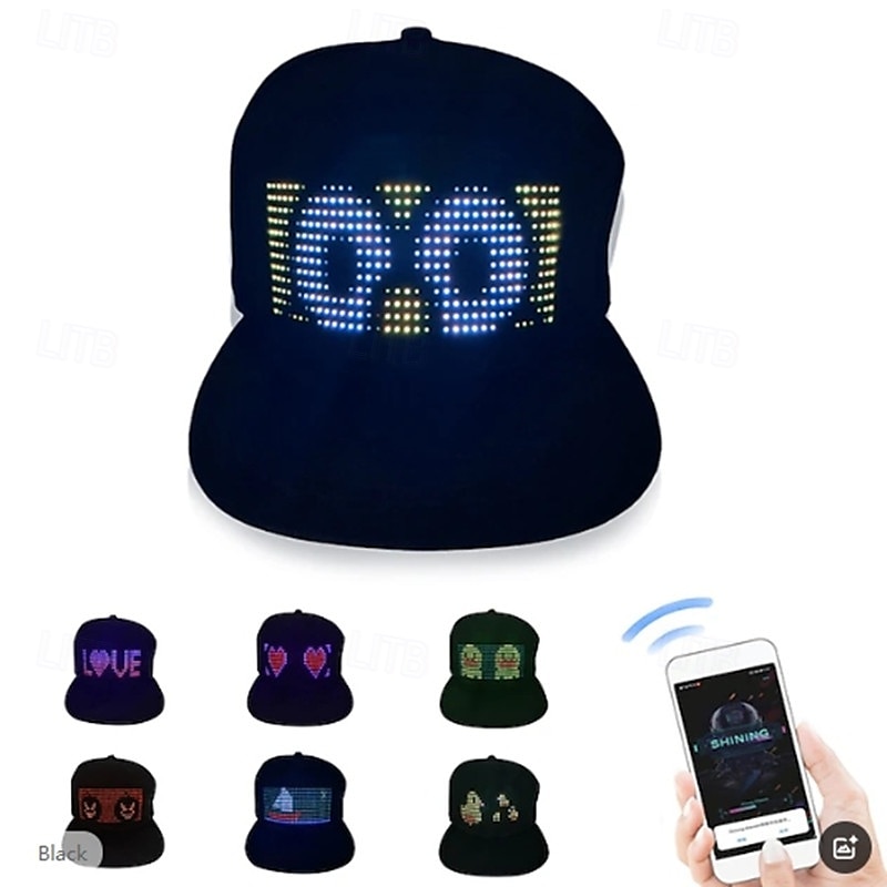 Casquette intelligente Bluetooth multilingue à LED, chapeau Bluetooth personnalisé, application mobile, contrôle, édition, affichage LED, chapeau, lampe LED, mot de 2025 ? $36.99 –P1