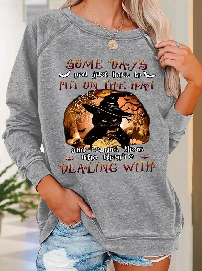 Sudadera de Mujer Halloween Pullover Moda Casual de Manga Larga Cuello Redondo Tops Regulares Impresión Casual Negra Blanca Azul Azul Oscuro Gris Verano Primavera Otoño 2026 - $27.99 –P2
