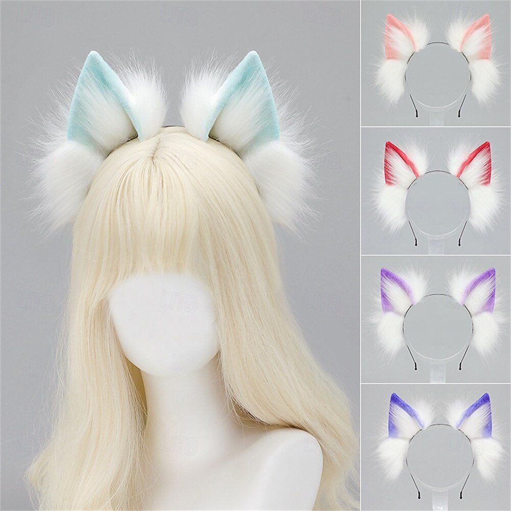 Fascia con orecchie da lupo realistiche – orecchie da volpe e lupo lolita fatte a mano per cosplay, stile kc, feste, convention e accessori per giochi di ruolo del 2025 a $30.99 –P1