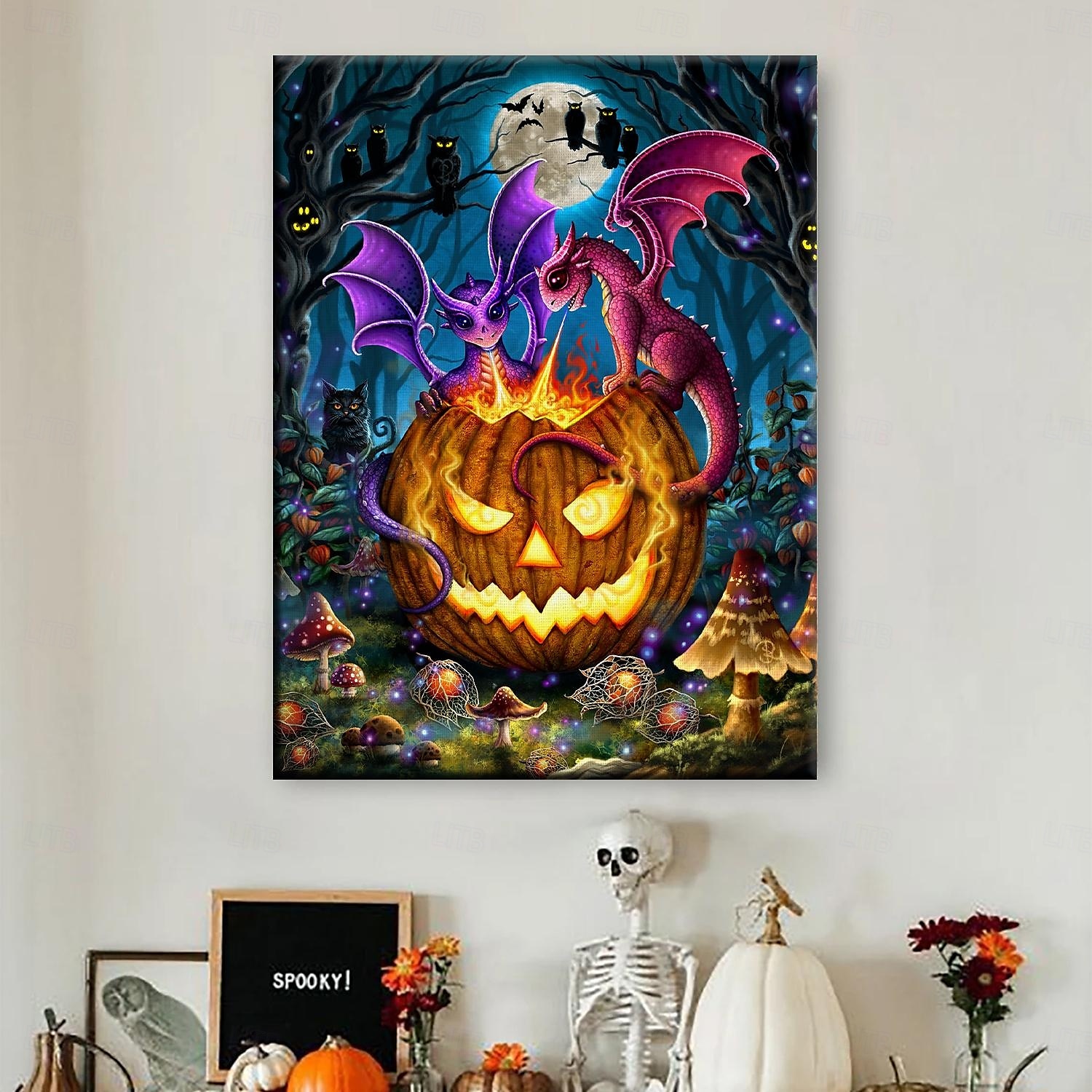 Halloween-LED-Wandbild auf Leinwand, der leuchtende Kürbis von Sarah Richter, LED-beleuchtete Wanddekoration, batteriebetrieben, beleuchteter Leinwanddruck, LED-Licht, Küche, Schlafzimmer oder 2025 - $35.99 –P5