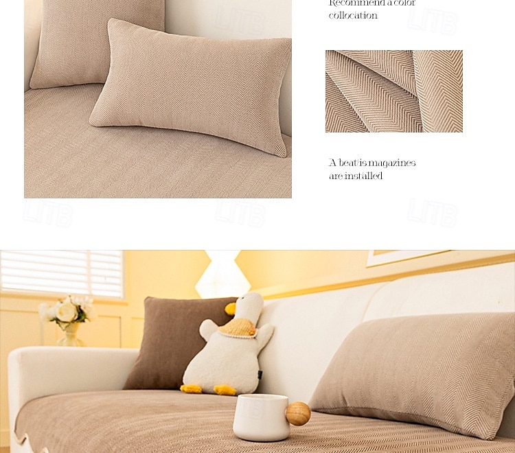 Minimalist Herringbone Chenille Non-Slip Wavy Edge Couch Cover 2025 - $57.99 –P9