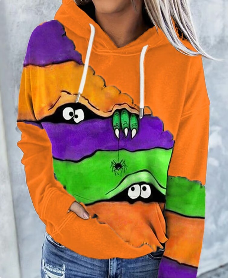 Femmes Sweat à capuche Graphique Halloween Occasionnel manche longue À capuche Hauts Réguliers Tenue de soirée Rue Tenue Quotidienne Noir Violet Orange Vert Gris foncé Printemps Automne Hiver de 2025 ? $27.99 –P4