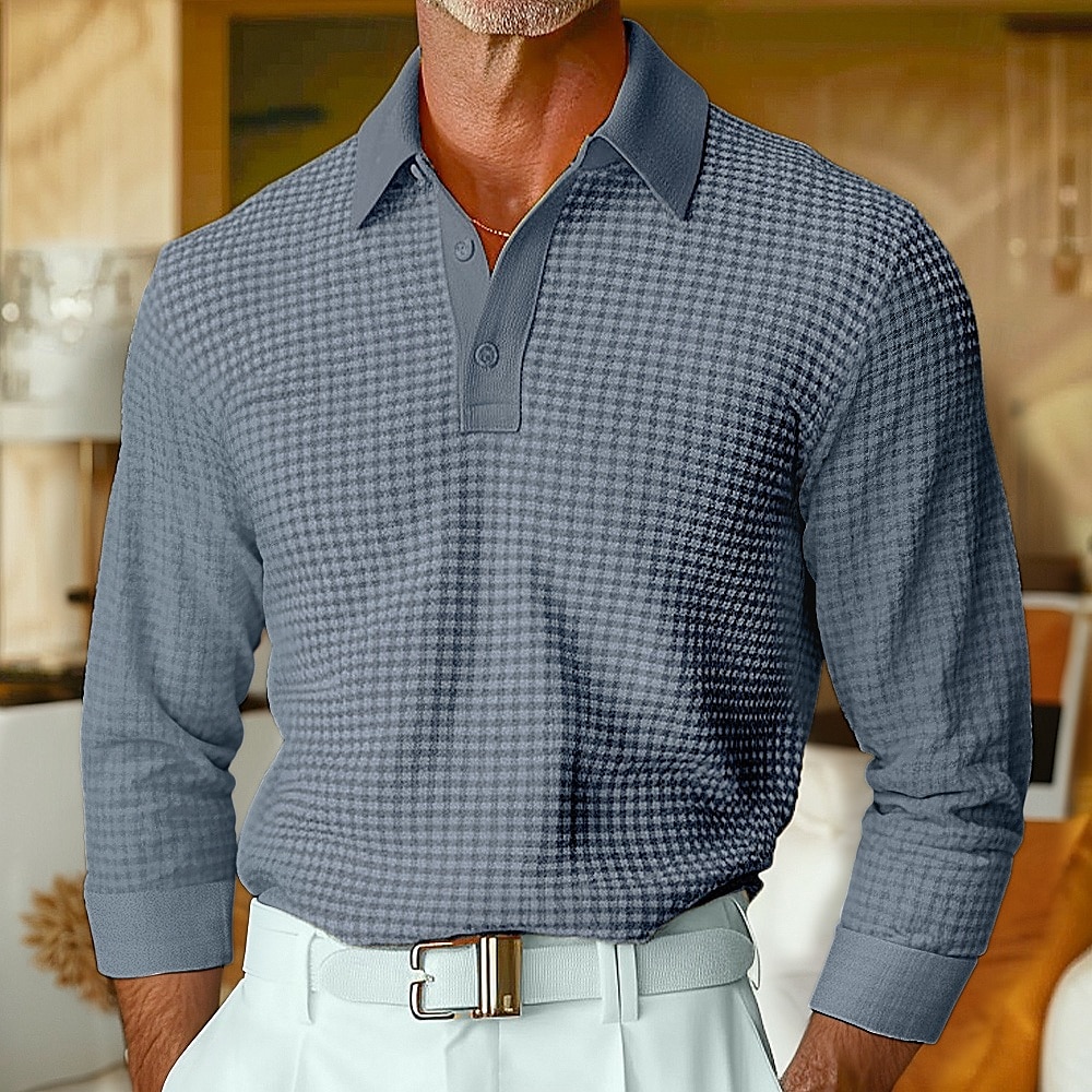 Homens Camisas Polo Waffle Camisa de golfe Rua Casual Lapela Manga Longa Básico Moderno Tecido Textura Botões Primavera Outono Todas as Estações Normal Branco Marron Amarelo Cinzento Camisas Polo de 2025 por $28.99 –P6