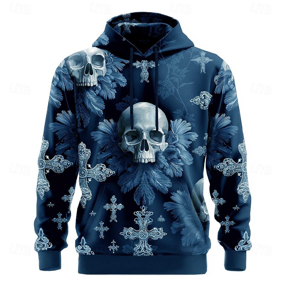 Halloween Hombre Cráneos Sudaderas Sudadera Abrigos Sudadera con capucha Cuello Barco Punk Impresión 3D Discoteca Ropa de calle Negro Azul Piscina Correa 3D Otoño Invierno Diseñador 2025 - $26.99 –P4