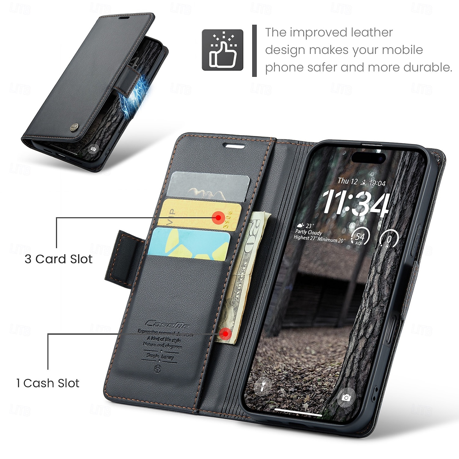 telefon Carcasă Pro Apple AirTag iPhone 16 15 14 Pro Max Plus iPhone 16e Flip Cover Ochrana celého těla Stojánek Slot pro kartu TPU PU kůže 2025 - $12.99 –P8