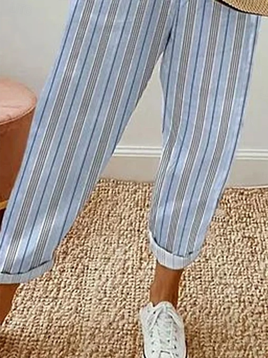 Femmes Chinos Vacances ancien Style Ethnique Longueur cheville Taille haute Graphique Rayure Rayé Avec Poches Doux Extérieur Respirant Non Elastique Vacances Rue Décontracté Bleu ciel Été Printemps de 2025 ? $32.99 –P3