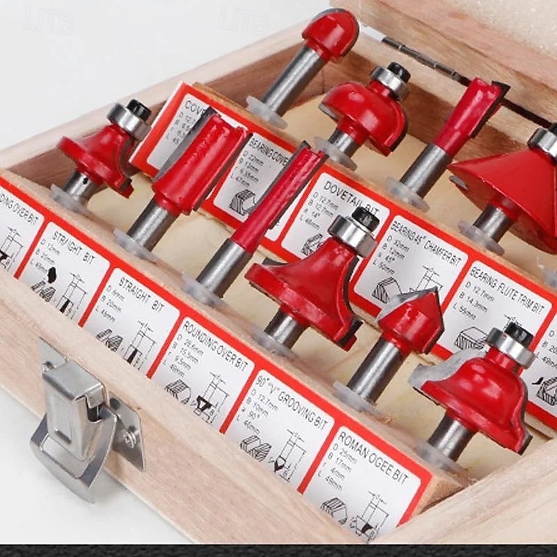 Set di 12 utensili per lavorazione del legno con gambo, kit di frese per fresatura del legno, frese per scanalature e rifilatura per progetti di carpenteria e fai da te, lame di precisione resistenti. del 2025 a $35.99 –P8