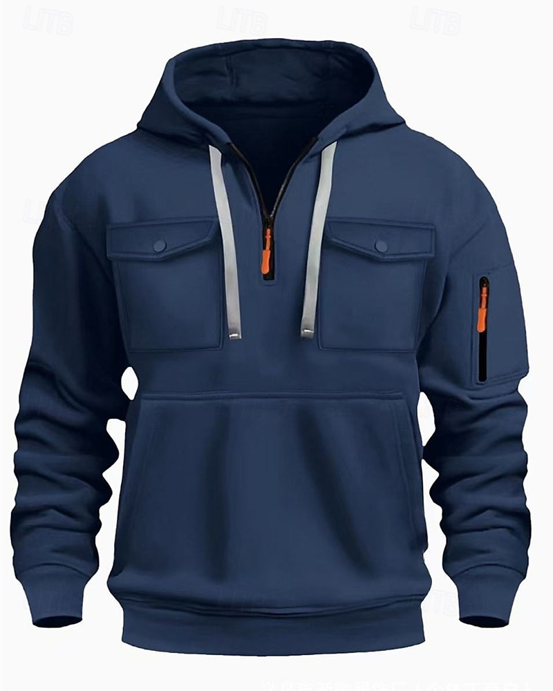 Voor heren Trui met capuchon Hoodie met kwartrits Zwart Wit Wijn Leger Groen Rood Capuchon Effen Zak Kwart ritssluiting Sport & Outdoor Dagelijks Feestdagen Polyester Streetwear Basic Casual Lente 2025 - $23.99 –P6