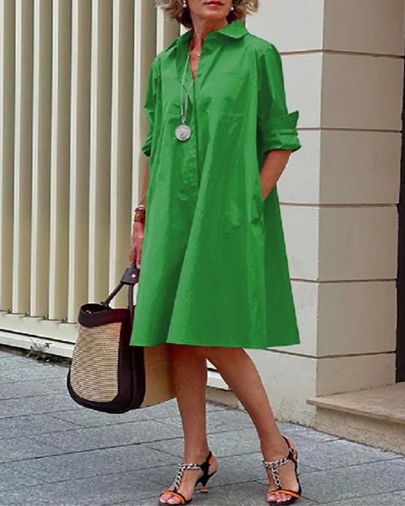 Femmes Robe Midi Robe Chemise Robe Décontractée Mode Moderne Quotidien Plage Week-end Coupe régulière Uni manche longue Col de chemise Bleu Vert Rose rouge Printemps Automne de 2025 ? $26.99 –P2