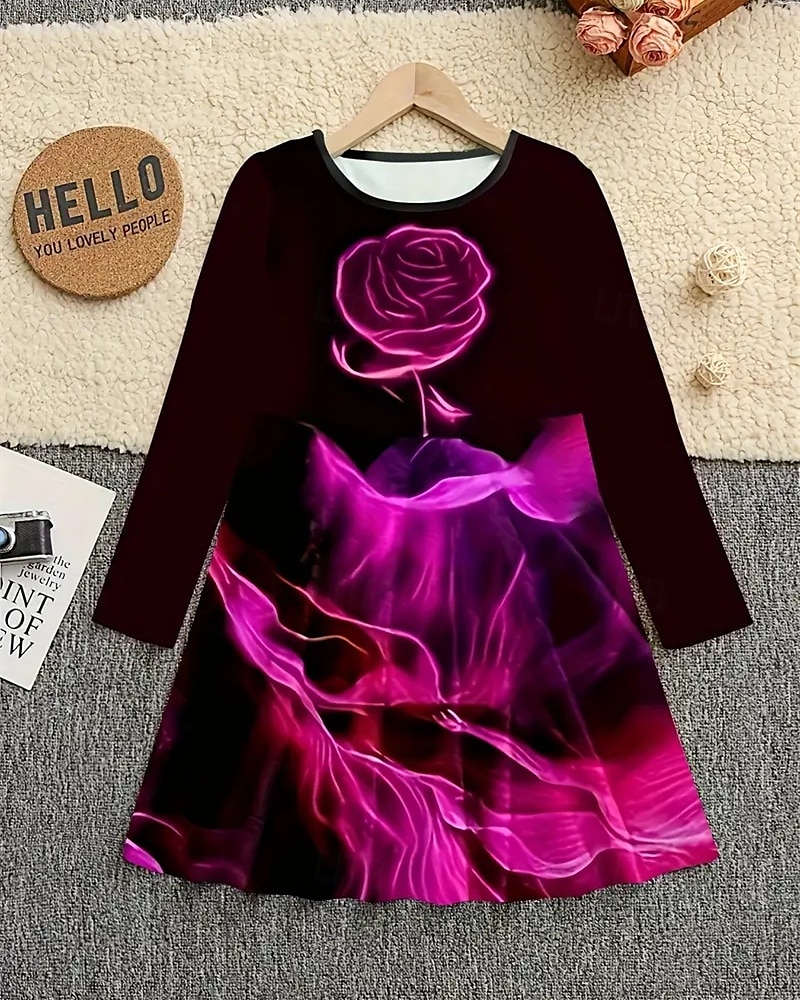 Mädchen' 3D Blume Kleid Langarm Sommer Frühling Urlaub Täglich Ferien Prinzessin Schön Süß Kinder 4-12 Jahre Freizeitkleid A Linie Kleid Knielang Normale Passform 2025 - $16.99 –P2