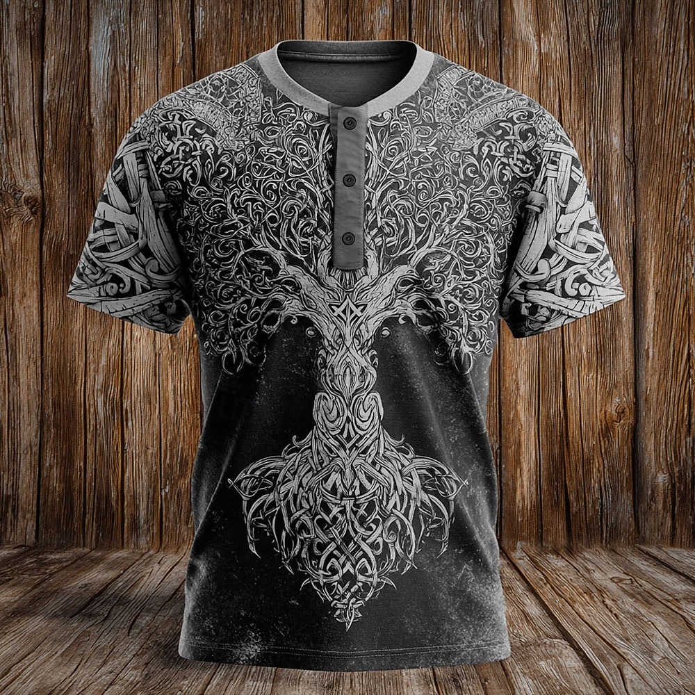 Per uomo Grafico Albero di Natale Maglietta Maglia Henley Manica Corta Vichingo Designer Retrò Vintage Casuale Quotidiano Streetwear Estate Primavera Tutte le stagioni Grigio scuro Nero Blu marino del 2026 a $20.99 –P4