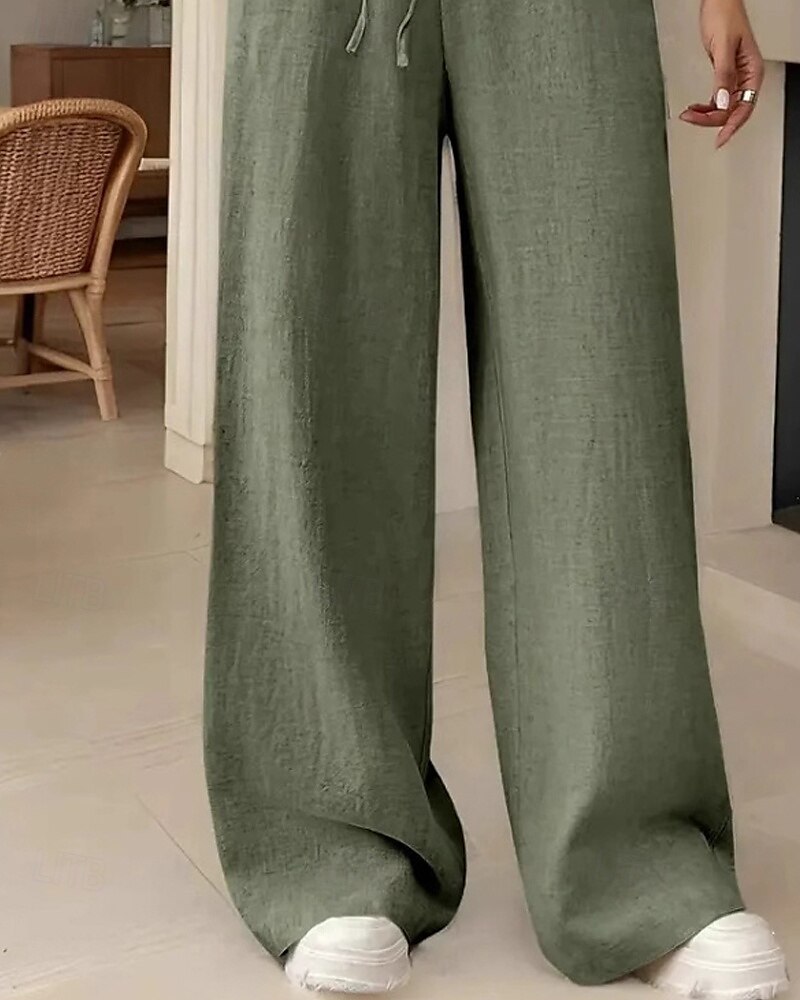Femmes Jambe large Slacks Streetwear Occasionnel Longueur complète Naturel Uni Avec Poches Conception à cordon élastique Confortable Rue Tenue quotidienne Week-end Noir Rose Vert Véronèse Bleu Automne de 2025 ? $17.99 –P15