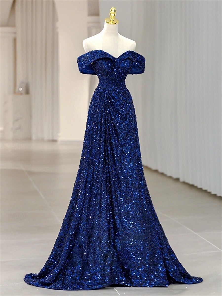 A-Linie Meerjungfrauenschnitt Abendkleid Elegant Kleid Formell Hochzeit Bodenlang Ärmellos Schulterfrei Paillettenbesetzt Rückenfrei mit Falten Paillette 2025 2025 - $129.99 –P1