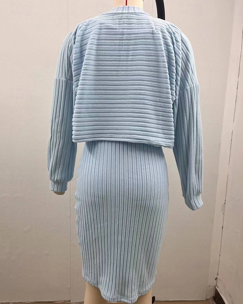 Dámské Sada šatů Slip Dress Na běžné nošení Semiformální šaty Bez vzoru Design Mini šaty Dlouhý rukáv Tričkový Venkovní Rande Černá Nebeská modř Meruňková Jaro Podzim Běžný 2025 - $23.99 –P10