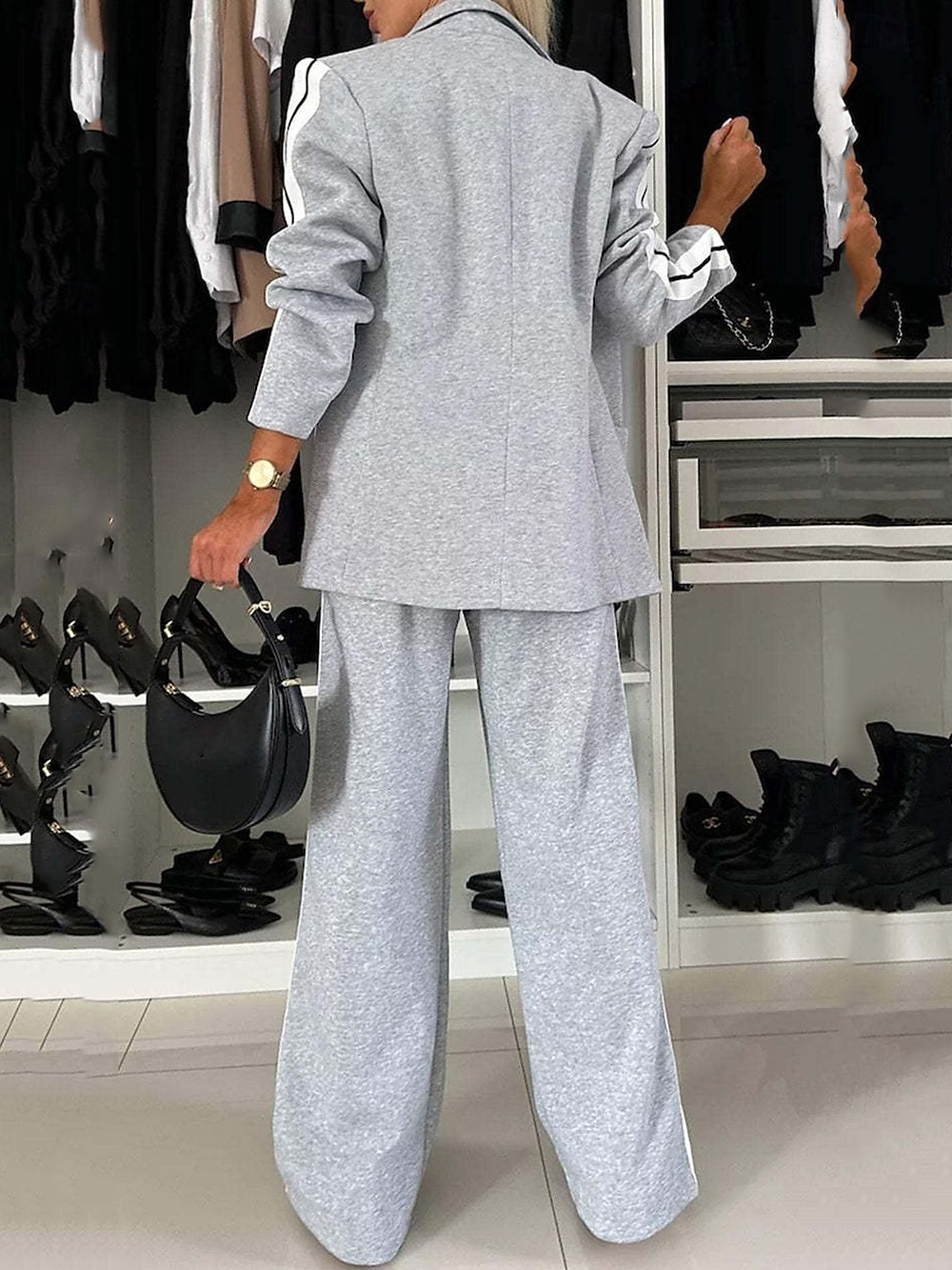 Femmes Mode Formel Blazers Costumes manche longue Couleur Unie Travail Affaires Gris foncé Noir Blanche Printemps & Automne Coupe régulière de 2025 ? AU $57.19 –P3