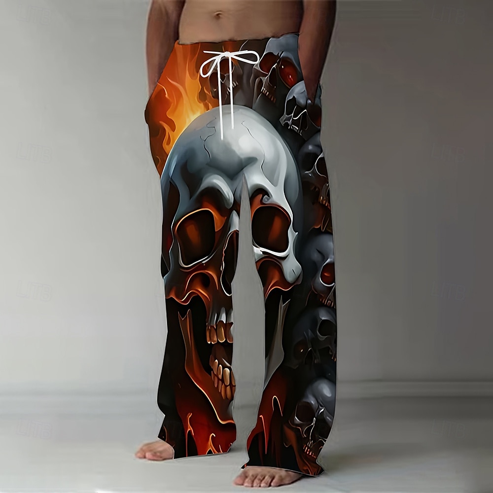 بنطلونات بتصميم جمجمة للرجال بنطلونات فضفاضة بنطلونات عادية بخصر متوسط أسلوب غوتيك مظلم عطلة ملابس شارع بنطلونات برباط مطاطي مع جيوب صيفية ربيعية بطباعة ثلاثية الأبعاد باللون الأسود 2025 - $26.99 –P4