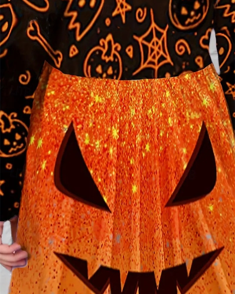 Halloween Flickor 3D Spöke Klänning Långärmad Sommar Vår Semester Dagligen Helgdag Prinsessa Skön Ljuv Barn 4-12 år Vardagsklänning A linjeklänning Knälång Normal 2025 - $16.99 –P4