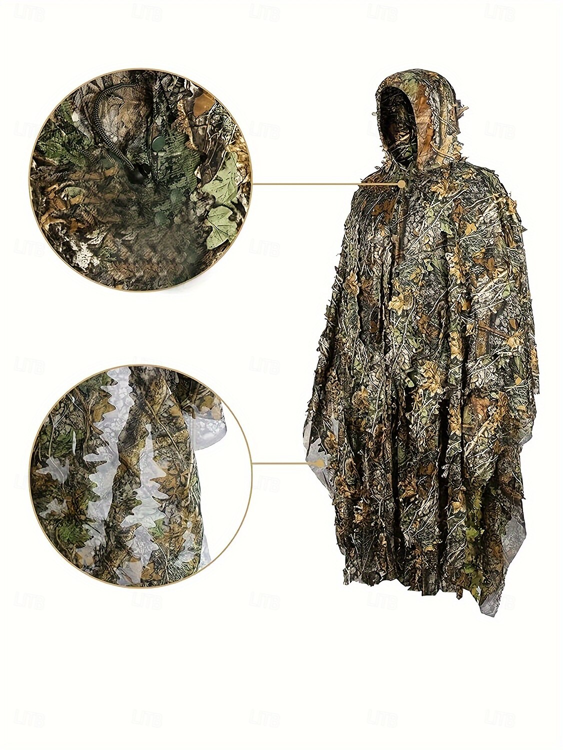 Mantello mimetico 3D con foglia d'acero, design taglia unica, cappuccio in rete, perfetto per attività all'aperto, birdwatching, caccia, giochi stealth del 2025 a $39.99 –P11