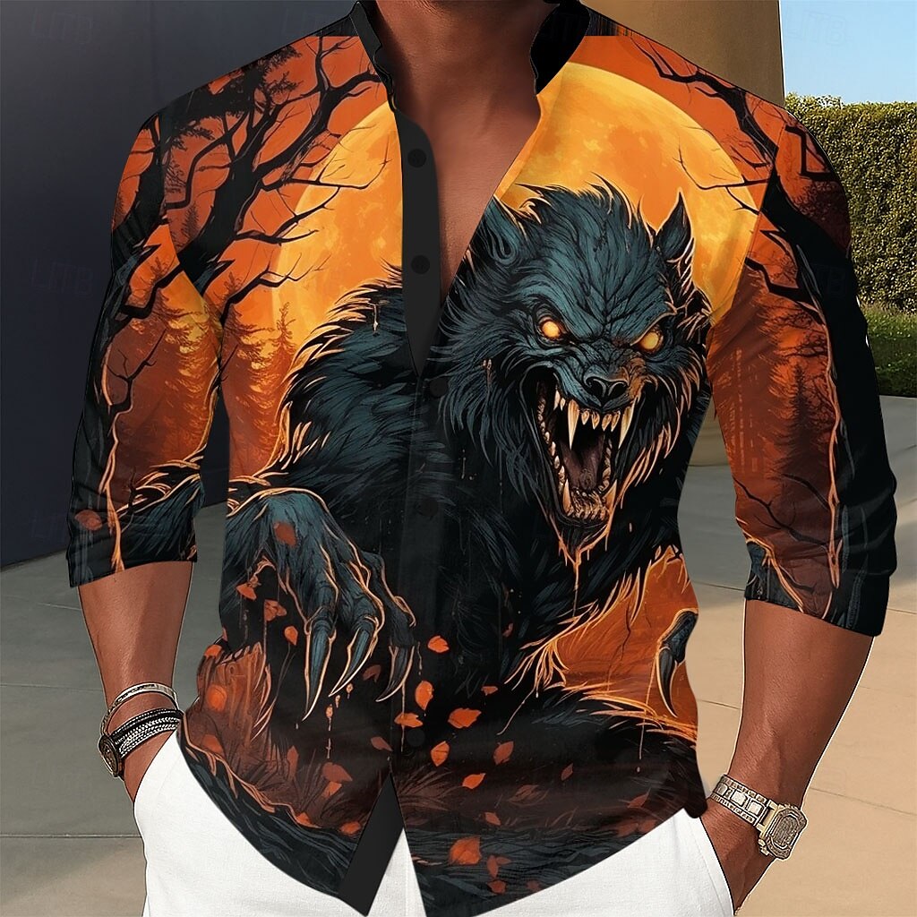 Per uomo Animale Lupo Diavolo Camicia Camicia con colletto alla coreana Manica Lunga Gotico punk oscuro Ferie Primavera Autunno Collo alla coreana Colletto alla coreana Stampa 3D Camicie con bottoni del 2025 a $25.99 –P1