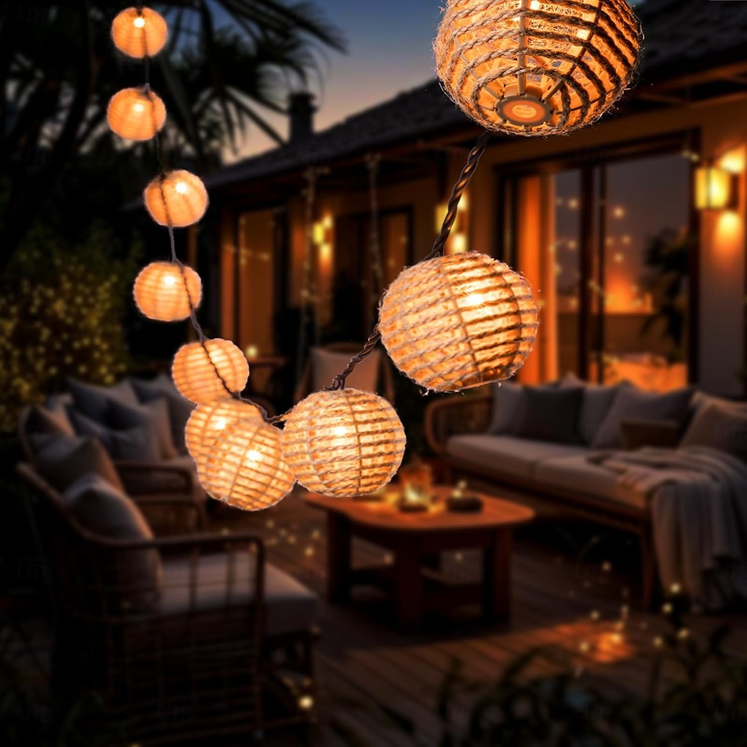 Rattan Wire Ball Style Decorative Lantern String Lights - 10 Lights Globe Rattan Wicker Ball String Lights Indoor Outdoor Patio String Light for Home Pergola Porch Party Backyard 2025 - $32.99 –P5