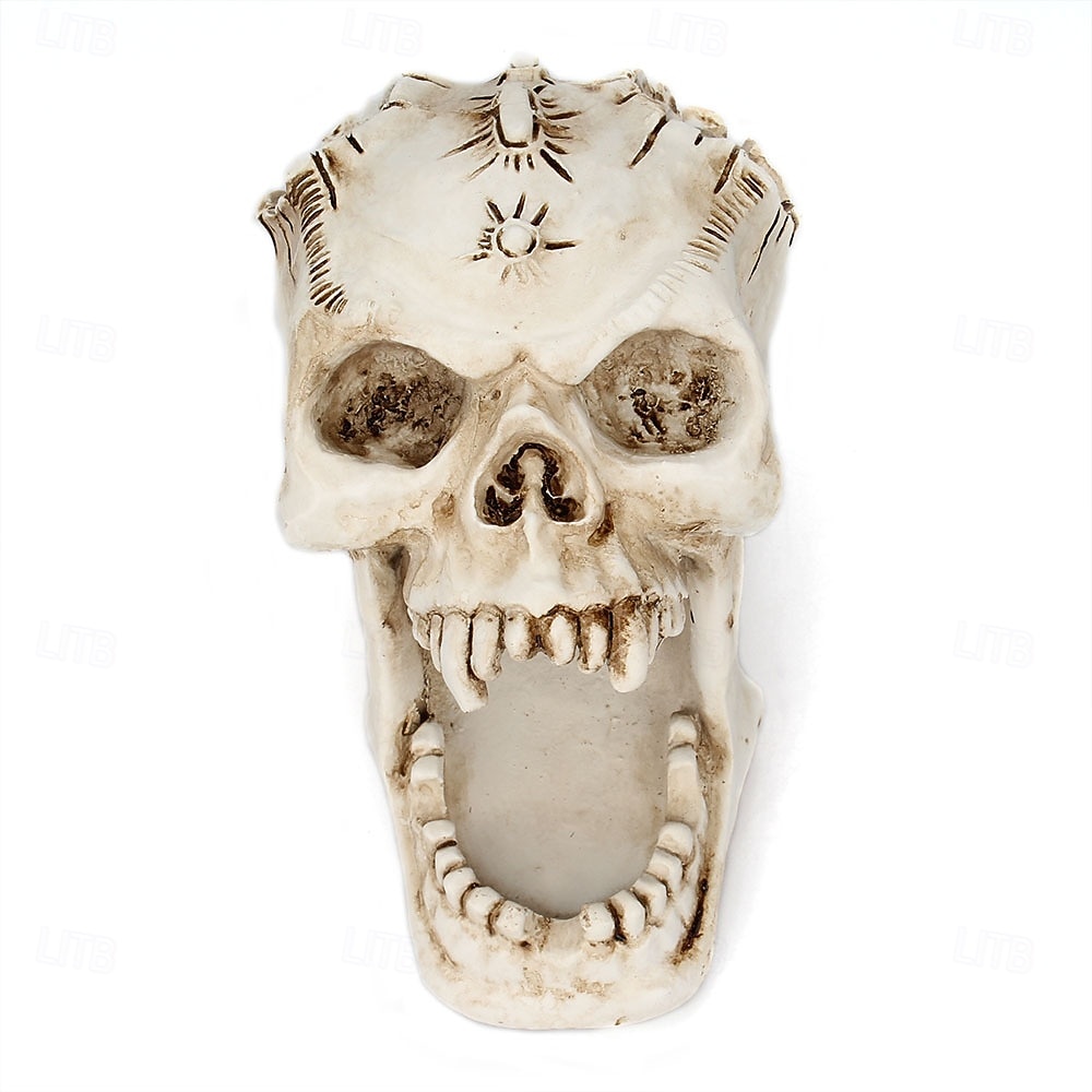 Halloween Statue Totenkopf Makeup Schmuck Organizer offener Mund Fang Gothic Knochenkopf Kosmetik Aufbewahrungshalter einzigartiges gruseliges Schreibtisch Dekor für Zuhause Schminktisch 2025 - $16.49 –P5
