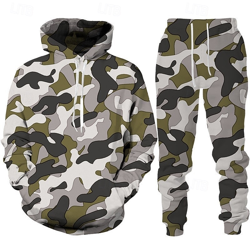 Herren Trainingsanzug Outfit-Set Kapuzenpullover Set Kapuzenpullover Outdoor Täglich Sport Tasche Kordelzug Tarnung Marineblau Dunkelgrün Grün Grafikdruck Polyester Sportkleidung Mode Streetwear 2025 - $34.99 –P1