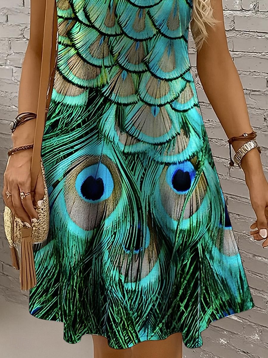 Damen Minikleid Sommerkleid A Linie Kleid Schulterfreies Kleid Urlaub Lässig Boho Ferien Strand Normale Passform Grafik Tiermotiv Ärmellos Rundhalsausschnitt Gelb Rote Blau Purpur Sommer Frühling 2025 - $21.99 –P3