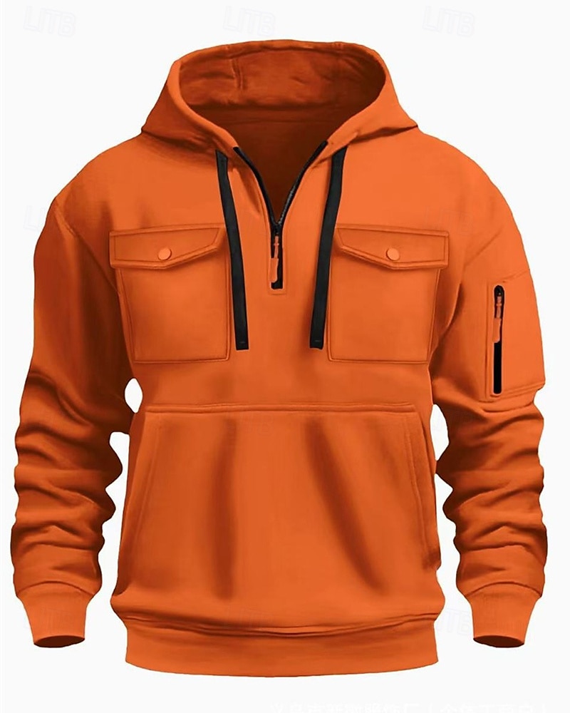 Voor heren Trui met capuchon Hoodie met kwartrits Zwart Wit Wijn Leger Groen Rood Capuchon Effen Zak Kwart ritssluiting Sport & Outdoor Dagelijks Feestdagen Polyester Streetwear Basic Casual Lente 2025 - $23.99 –P1