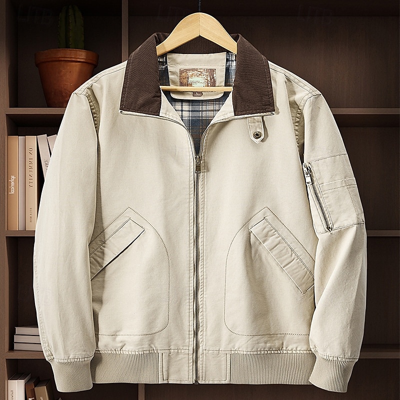 Herren Bomberjacke Freizeitjacke Urlaub Täglich Tasche Frühling Herbst Einfach Mode Klassisch Revers Regulär Schwarz Kamel Armeegrün Beige Jacken 2025 - $58.99 –P11