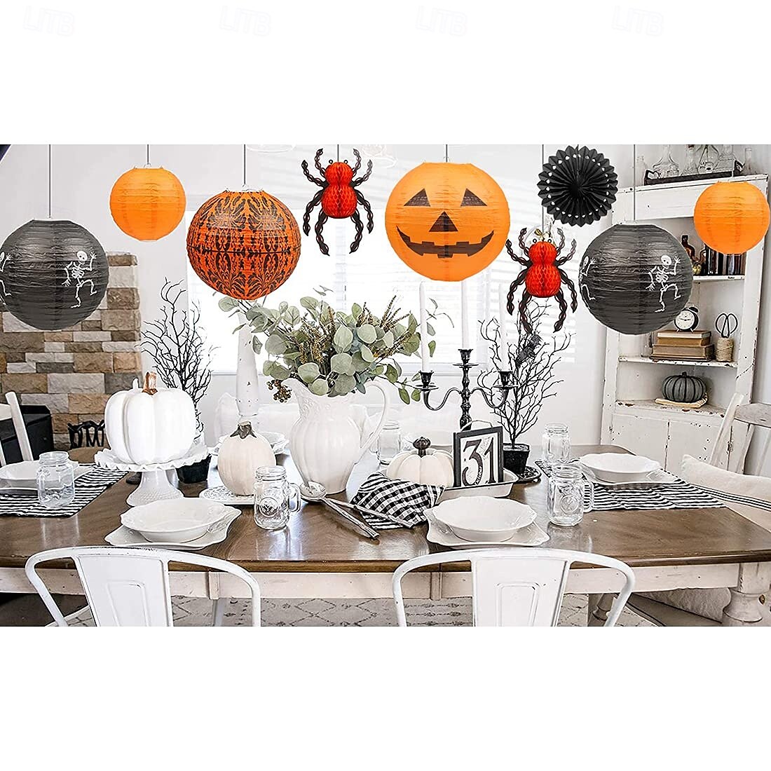 12Pcs Halloween Hanging Decorations Paper Lanterns Jack-O'-Lantern Spider Skeleton Pumpkin for Indoor & Outdoor Spooky Home Decor Party Supplies Props 12 & 8 (Orange Black) 2025 - $29.99 –P4