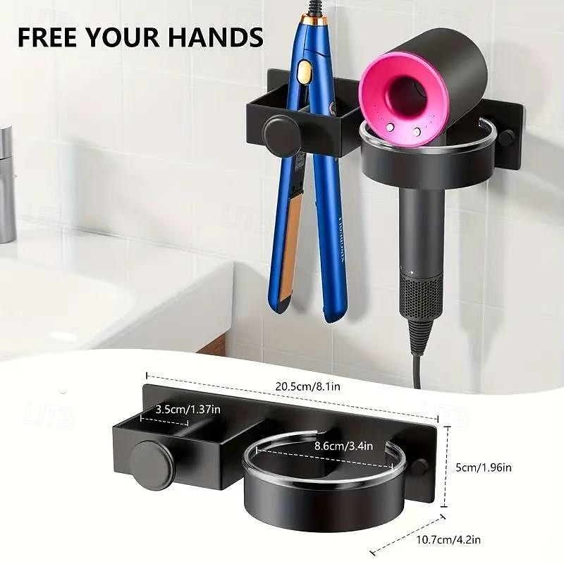 Wandmontierter Organizer für Haarwerkzeuge, Badezimmer-Aufbewahrungshalter ohne Bohren für Haartrockner und Glätteisen &Lockenstab, leichter 300 g Haar-Accessoire-Ständer mit Handtuchhaken, passt zu 2026 - $23.99 –P10