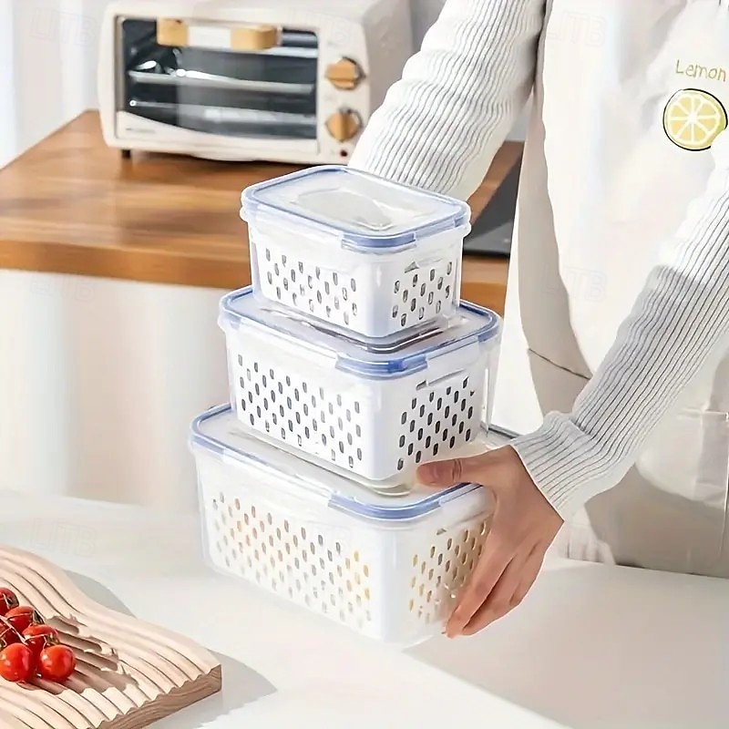 6-Pack BPA-Free Polypropylene Food Storage Containers with Lids, Stackable Refrigerator Organizer Bins with Drain Tray for Fruits, Vegetables, and Dry Goods, Versatile Kitchen Storage System Ideal for Camping and Dining 2025 - $15.99 –P7