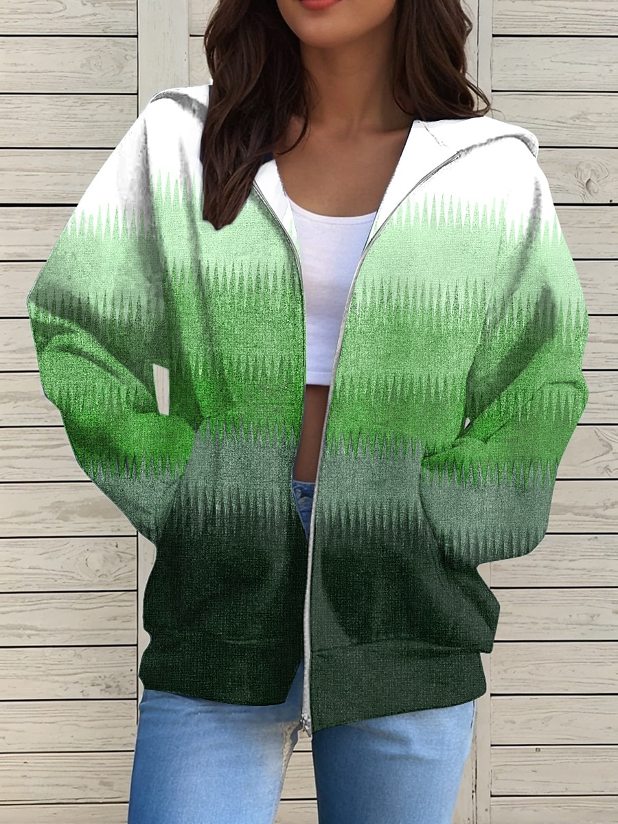 Women's Zip Up Hoodies Geometric Active Casual Long Sleeve Hooded Regular Tops Casual Holiday Zip Up Zipper Front Pocket Red Blue Purple Brown Green Spring Fall 2025 - $26.99 –P3